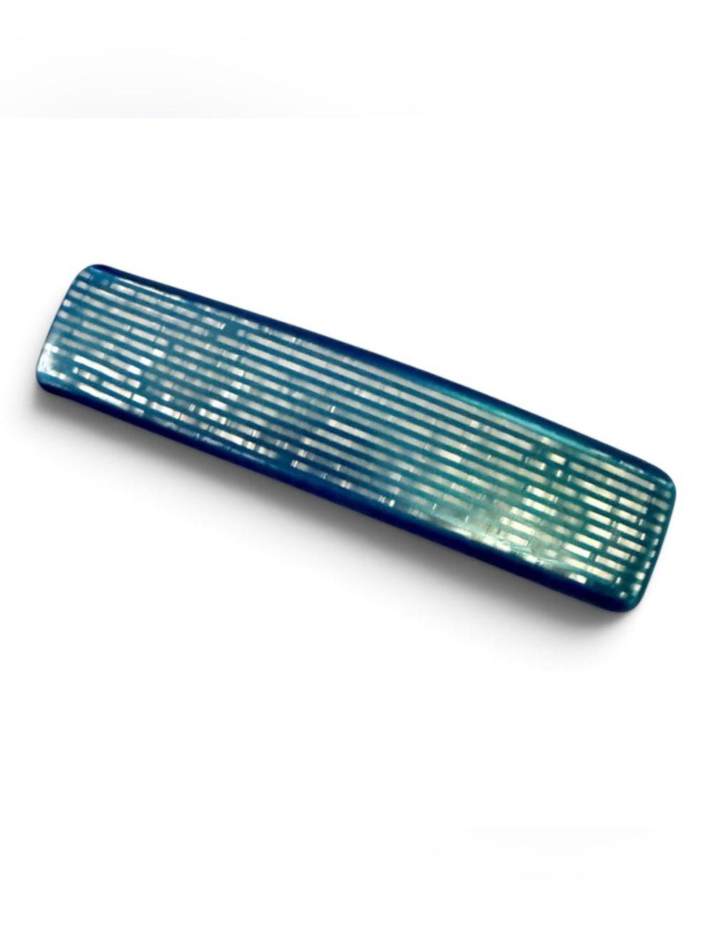 1980’s Vintage XL French Hair Clip in Blue with Pearlescant Stripes, 4”, Unworn